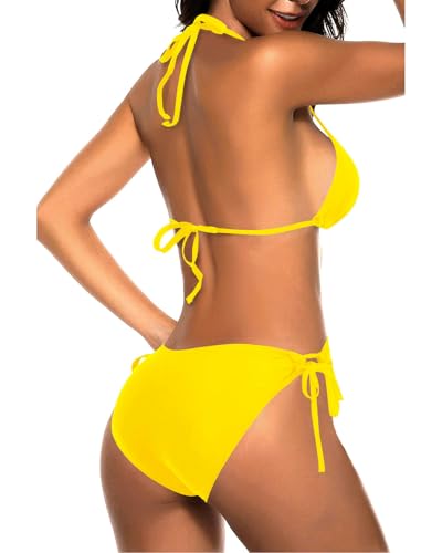 Image of Tempt Me Women Triangle Bikini Sets Halter Two Piece Sexy Swimsuit String Tie Side Bathing Suit