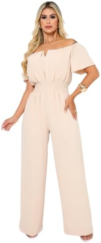 Macacão Feminino Longo Pantalona Crepinho Acinturado Ciganinha Om...
