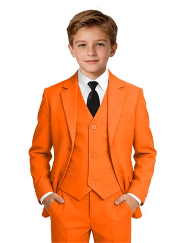 Boys Suit for Kids Teens Boy 5 Piece Tuxedo Suit Set Orange Size 10