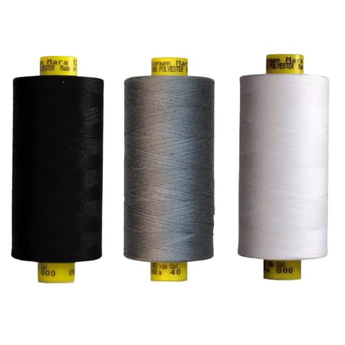 Gutermann Mara 120 Sewing Thread – 3 x 1000m Spools – Black, White & Grey or Extra Black (Various Shades) – Strong Polyester Thread for Sewing Machines & Hand Stitching (Black,White,40)