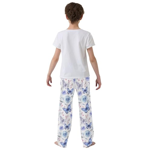 Flower Butterfly Long Pajama Pants Elastic Waist PJ Bottoms with Pockets S A1113054