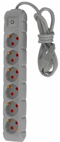 6'lı Akım Korumalı Priz 1,5 Metre Kablolu Grup Priz, Max 3500W 16 Amper Aşırı Yük Koruması 6'lı Uzatma Kablosu Çoklu Priz Gri Renk