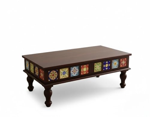 Image of Sheeshsam Wooden Center Coffee Table - Solid Wooden Coffee Table for Living Room - Tea Table Teapoy Center Piece for Home Sofa Center Table for Living Room (Walnut, Jesse)
