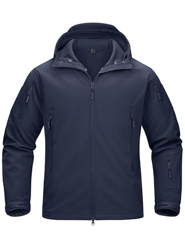 TACVASEN Sports Jacket Men Waterproof Leisure Jacket Travel Rain Jacket Breathable Thermal Rainproof Jacket Fleece Coats Navy Blue XL