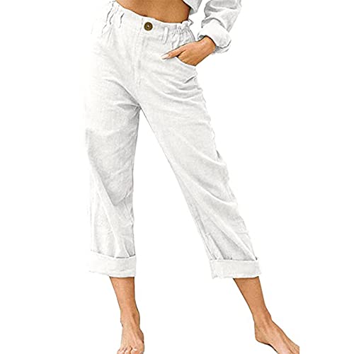AACH Leinenhose Damen Sommer 3/4 Sommerhose Leicht Dreiviertel Hose Caprihose Luftige Freizeithose High Waist Stoffhose Casual Baumwolle Leinen Kurze Capri Hosen sonderangebote & Restposten
