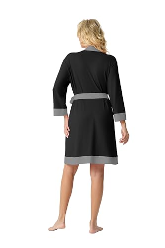 Image of PrinStory Womens Robe Knit Kimono Bathrobe Lightweight Soft Sleepwear Knee Length Lounge Robes