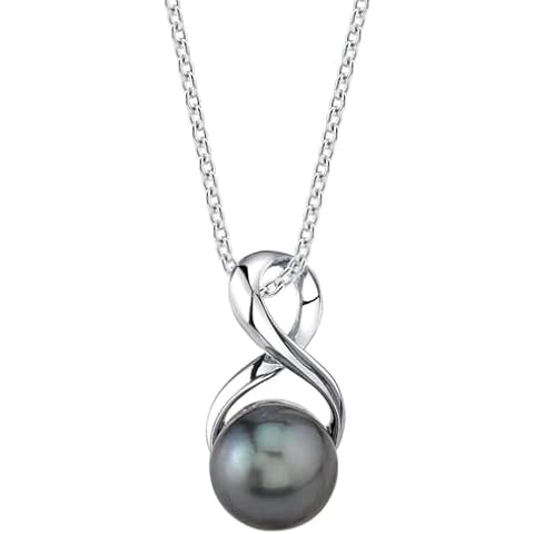 The Pearl Source Real Pearl Pendant for Women with Genuine AAA Quality Black Tahitian Cultured Pearl with Infinity Design | 14K Gold Plated 925 Sterling Silver Necklace Cover