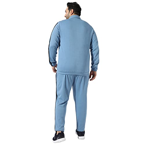 Image of Instafab Plus Men's Solid Blue Co-Ords Set For Casual Wear Regular Fit Cotton Blend Fabric Stretchable Clothing Set Crafted With Comfort Fit & High Performance For Everyday Wear