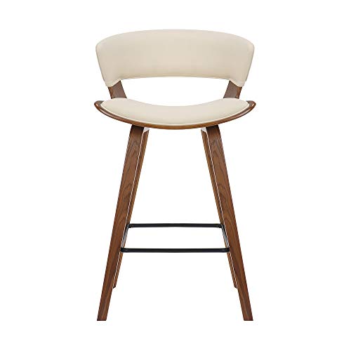 Butaco moderno Armen Living Jagger de altura para barra, 26 pulgadas, con tapizado en cuero sintético crema y reposapiés negro con acabado en polvo miniatura 3