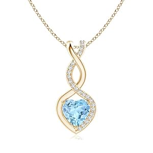 Angara Natural Aquamarine Infinity Heart Pendant Necklace for Women with Diamonds in 925 Sterling Silver/14K Solid Gold/Platinum 950 | March Birthstone Jewelry Gift for Her