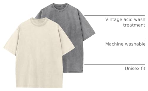 Image of Men's Oversized Cotton T-Shirts Loose Fit Vintage Washed Tee Unisex Short Sleeve Casual Shirts Tops