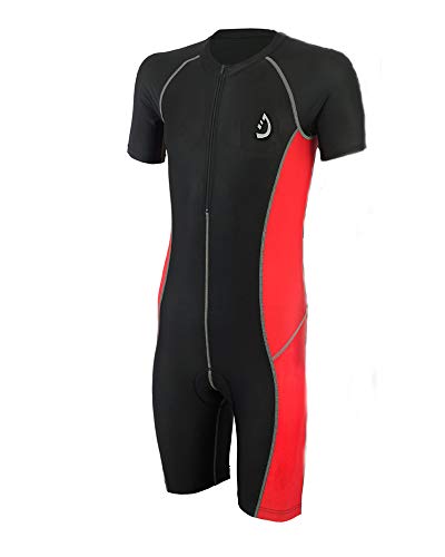 Deckra Cycling Skinsuit Short Sleeve Jersey Short One Piece Set Bike Tri-Suit (Black/Red, XX-Large)