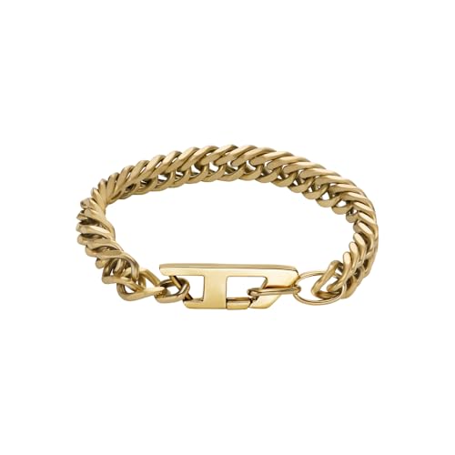 Diesel Bracciale da uomo in acciaio inossidabile con chiusura a moschettone o a scorrimento, Oro cromato