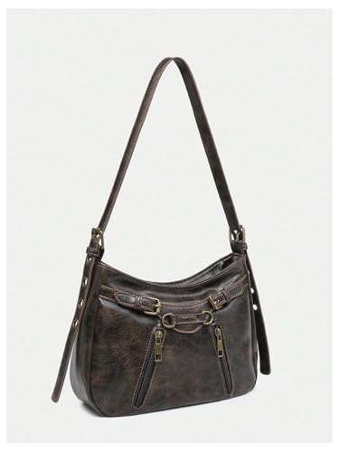 SweatyRocks Women's Retro Leather Shoulder Bags PU Leather Buckle Punk Clutch Purse2