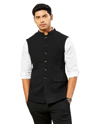 Image of VASTRAMAY Men's - Nehru Jacket, Silk Blend Emboss Fabric nehru jacket For Men, Traditional Indian Festive & Ethnic Wear