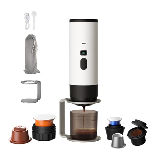 Macchina per Caffè 3-in-1 Espresso Elettrica Portatile, Macchina Caffe con Display LED e Type-C, Caffettiera da Riscaldamento Automatico per Viaggi, Ufficio e Auto