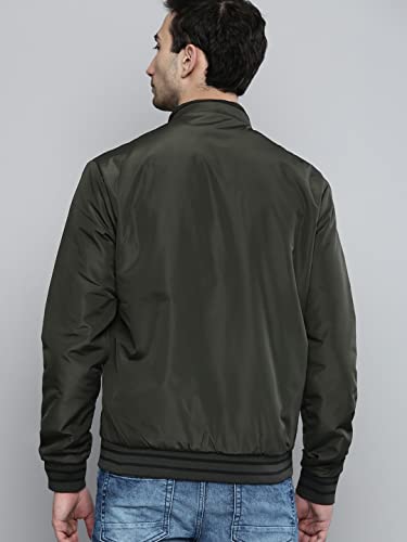 Image of The Indian Garage Co Men Slim Fit Solid Bomber Jackets