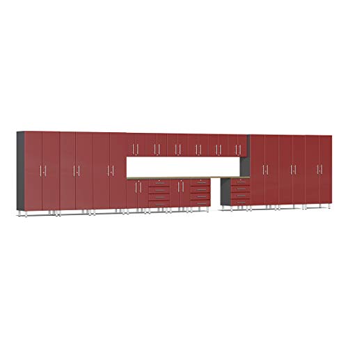 Ulti-Mate UG22192R 19-Piece Cabinet Kit with Bamboo Worktop in Ruby Red Metallic