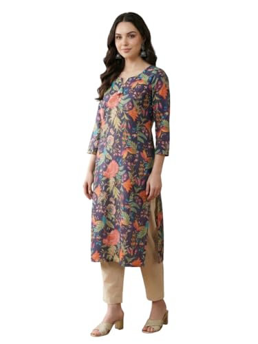 Kurta imprimé floral bleu la solution confort manches 3/4 pour habiller vos journées