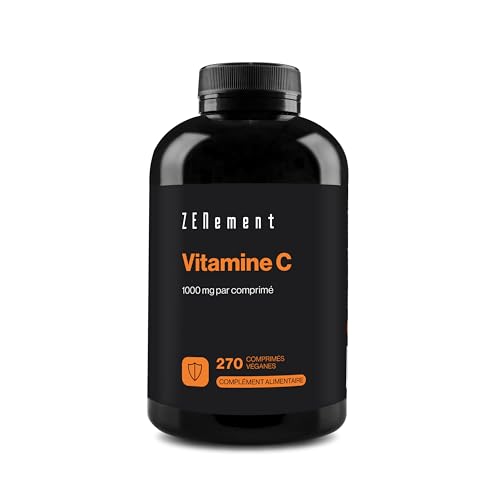 Vitamine C 1000 mg, 270 Comprimés Végans (Approvisionnement pour 9 Mois) - Antioxydant, Réduit la Fatigue et l’Épuisement - Un Seul Comprimé par Jour de Vitamine C Pure - Zenement