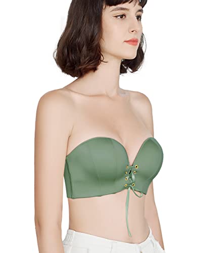 Fallsweet Strapless Bra For Women Push Up Padded Brassiere Add Two Cup Bra Wirefree (Green, 34B) #TOP1