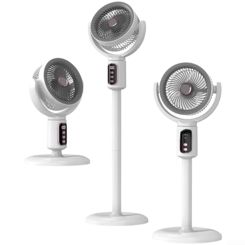 Upluxmira Primevolve - Ventilador de pie plegable de pie, 7200 mAh, silencioso, no oscilante, flujo de aire fijo, control remoto, ventilador en miniatura para dormitorio, oficina, viajes (tipo