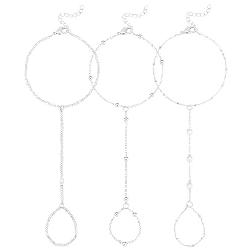 Reoxvo Silver Plated Hand Chain Finger Ring Bracelets Jewelry for Women