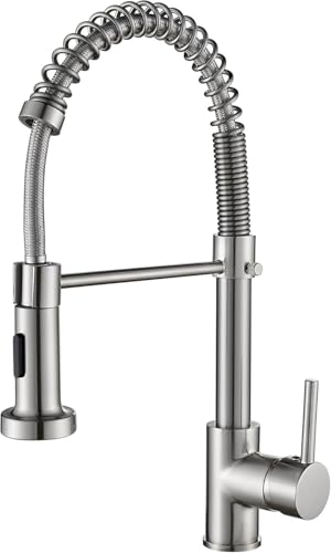 Image of Cobbe Kitchen Tap, Spring Sink Mixer Taps with Pull Down Sprayer, 2 Spray Modes High Arc Swivel 360 Single Handle Lever Kitchen Tap (Brushed Nickel)