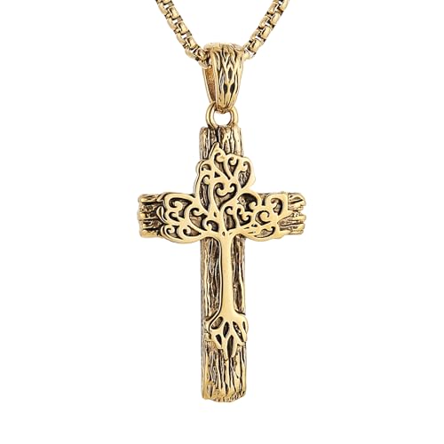 Collier croix arbre de vie pour homme pendentif acier inoxydable vintage