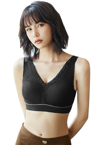 PRESSLIM(プレスリム) ノンワイヤー レース シームレスブラ [ブラック/Ｍサイズ] 無縫製 ブラジャー ハーフトップブラ 下着 レディースの商品画像（Amazon）