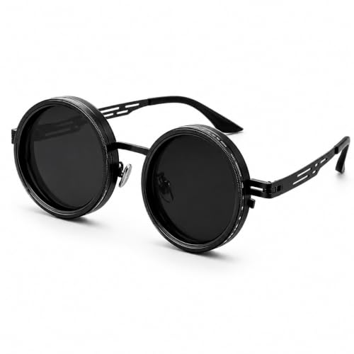 Image of Adjustable Tint Polarized Round Sunglass with Stepless Adjustable Sunglasses for Men,1-9 Gears Beach Sunglasses - Eyewear with Adjustable Lens.