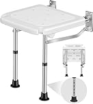 TINMAGI Chaise de Douche Pliante, Siège de Douche Rabattable, Tabouret de Douche avec Pieds Antidérapants, Montage Mural Jusqu'à 180 KG, pour Personnes Agées, Femmes Enceintes, Personnes Handicapées
