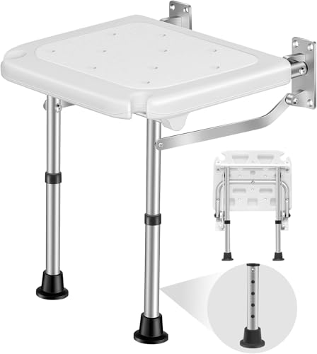 TINMAGI Chaise de Douche Pliante, Siège de Douche Rabattable, Tabouret de Douche avec Pieds Antidérapants, Montage Mural Jusqu'à 180 KG, pour Personnes Agées, Femmes Enceintes, Personnes Handicapées