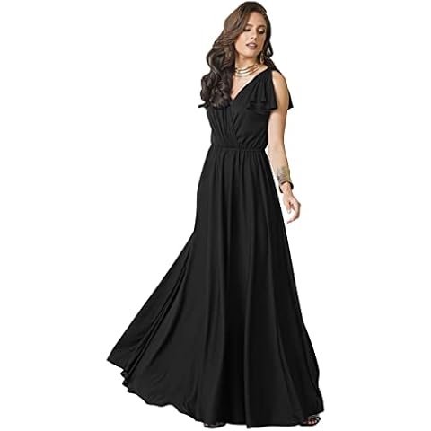 KOH KOH Plus Size Womens Long Sleeveless Flowy Prom Evening Wedding Party Guest Bridesmaid Bridal Formal Cocktail Summer Floor-Length Gown Gowns Maxi Dress Dresses, Black 2XL 18-20 Cover