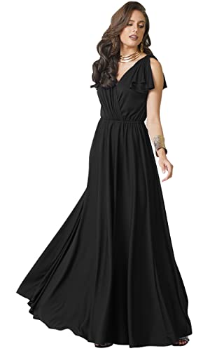 KOH KOH Womens 2025 Long V-Neck Ruffle Sleeveless Bridesmaid Prom Gown Maxi Dress