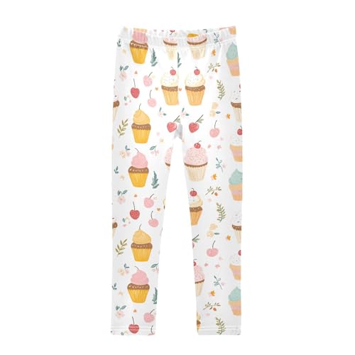 Cherry Cake Ice Cream Print Girls Leggings Soft Stretch Workout Yoga Dance Pants for Kids Casual Tights