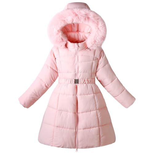 Kids Girls Fur Collar Hooded Dress Coats Winter Warm Parka Long