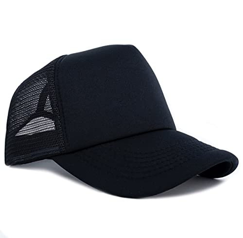 MONOFARBE Classic Mesh Back Baseball Cap High Crown Foam Trucker Hat 5 Panel Snapback Summer Plain Skateboard Hat Blank Surf Hat (Black)
