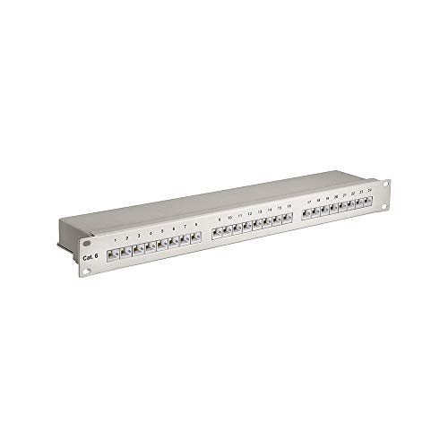 Goobay 94036 CAT 6 Patch Panel 19 Zoll / 24 Port RJ45 Buchsen Netzwerkstecker / 250 MHz LAN Patchfeld / 1 HE Verteilerfeld / Rackeinbau Patchpanel / Grau