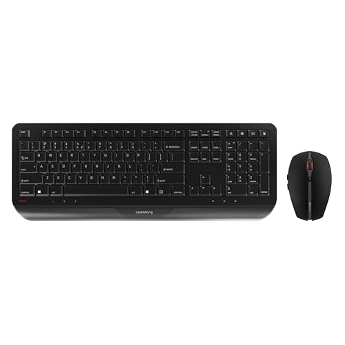 CHERRY GENTIX Desktop, Kabelloses Tastatur-Maus-Set, EU-Layout (QWERTY), 2,4 GHz Funk, Integrierte Handballenauflage, Symmetrische Maus, Schwarz