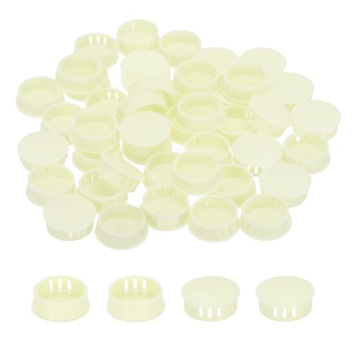 Image of MECCANIXITY 64PCS 28mm(1 3 /32 inch) Cream White Plastic Hole Plugs, Flush Type Panel Hole Plugs Insert End Caps for Locking Hole Tubes Furniture Cabinet