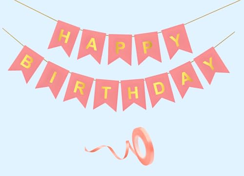 Image of Happy Birthday Decoration Kit Light Pink for Boys Girls Kids Men Women Adults Car Party Decorations Decor Celebration Items Item Set Combo Reusable Paper Banner