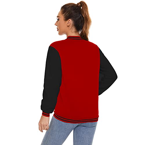 Image of Varsity Jacket Women Men's Baseball School Uniform Button Up Unsex Adult Long Sleeve Coat Fashion Jacket