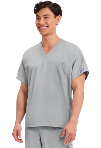Image of Cherokee Scrubs for Women and Men Unisex V-Neck Tunic Nursing Scrub Top with Chest Pocket, Tuckable Durable Fabric - 4777 | 1 Chest Pocket For Essentials, Traditional Fit, Durable Construction, Comfortable Knit Details, Easy Care, Tuckable Style