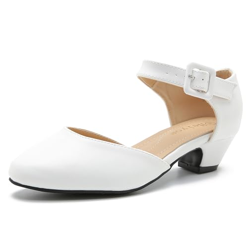 Women's Low Block Heels Ankle Buckle Strap Closed Toe Comfortable Chunky Heel Dress Work Pumps