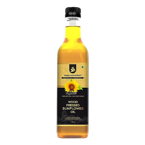 SHREE AANANTAM Cold Pressed Sunflower Oil - 1 Liter x 5 | Bottle | Kolhu/Chekku | Natural | Chemical-Free | Wood Pressed Sunflower Oil for Cooking