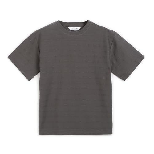 Image of Alan Jones Clothing Boys Oversized T-Shirt with Embossed Stripe Design | Half Sleeve Round Neck Casual Tee for Kids