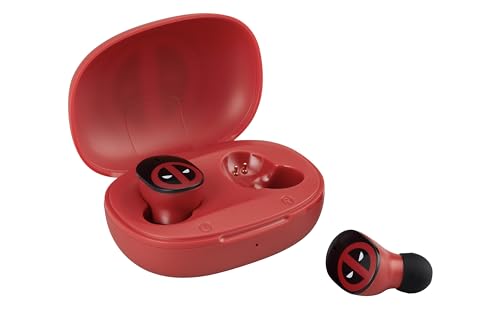 eKids Wireless Earbuds with Microphone, Bluetooth Earbuds with Charging Case for Ear Buds, Designed for School, Home, or Travel (Deadpool)