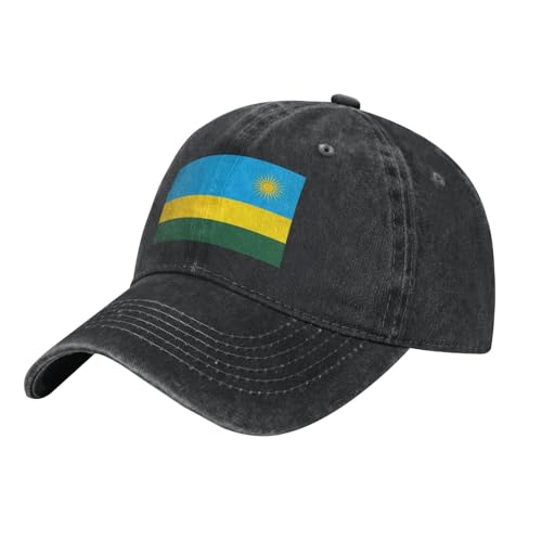 WHJSSF Casquette de baseball noire motif drapeau du Rwanda avec sangle réglable, coton classique pour homme et femme, respirante et élégante, Noir , Taille unique