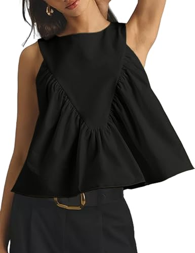 トップス Acka. peplum loose sweat black Pinup Fashion Women Peplum Tops Plus Size Black Lace Crew